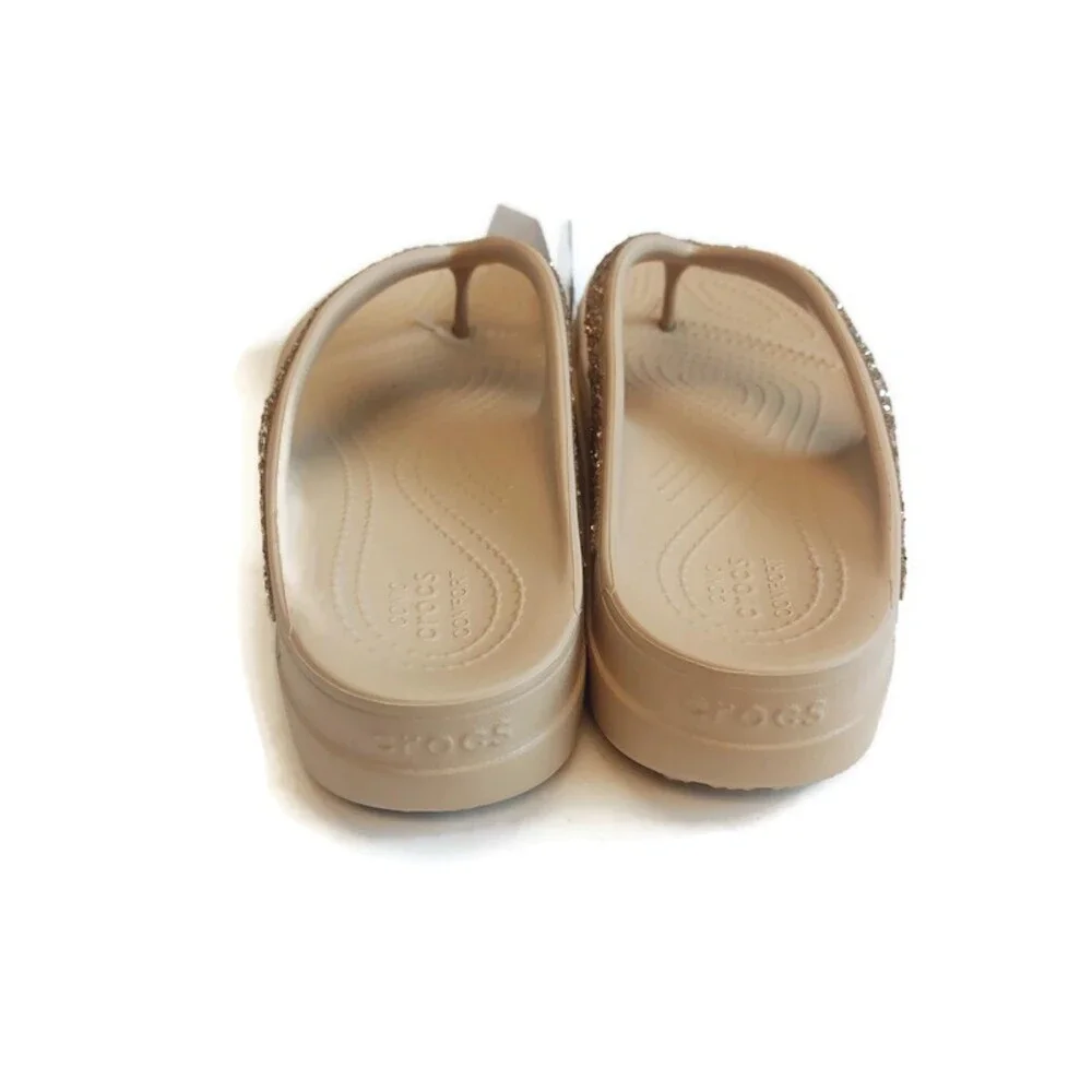 CROCS Womens Sz 10 Sloane Glitter Wedge Flip Flops Lightweight Sandals Chai Gold - Picture 7 of 10